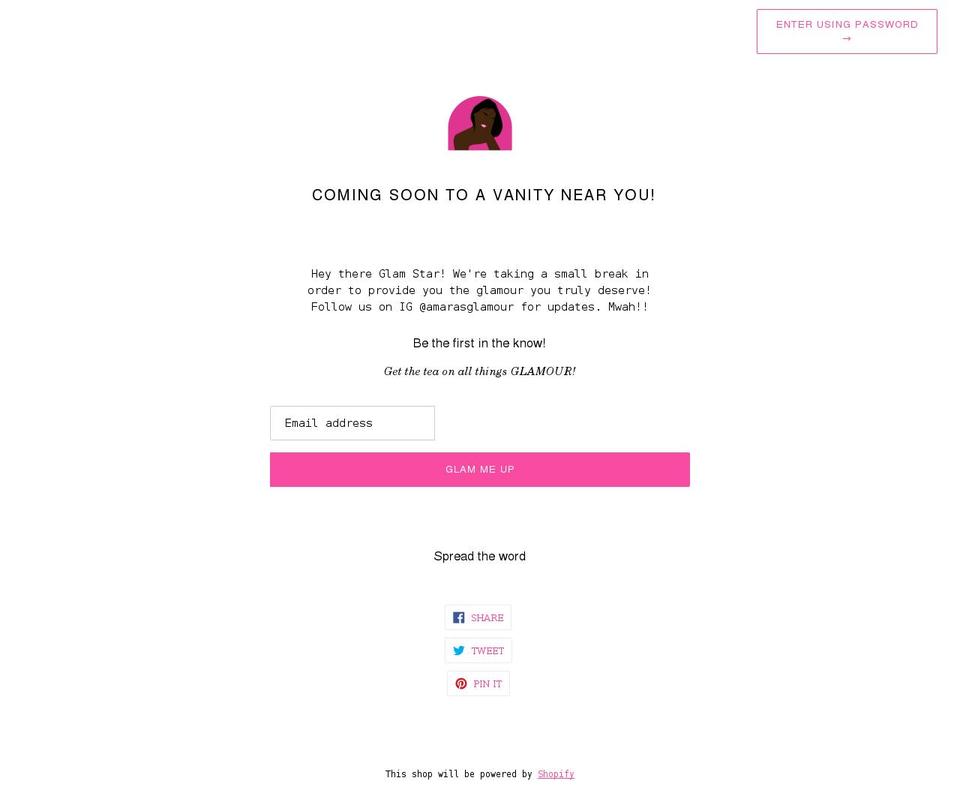 amarasglam.com shopify website screenshot