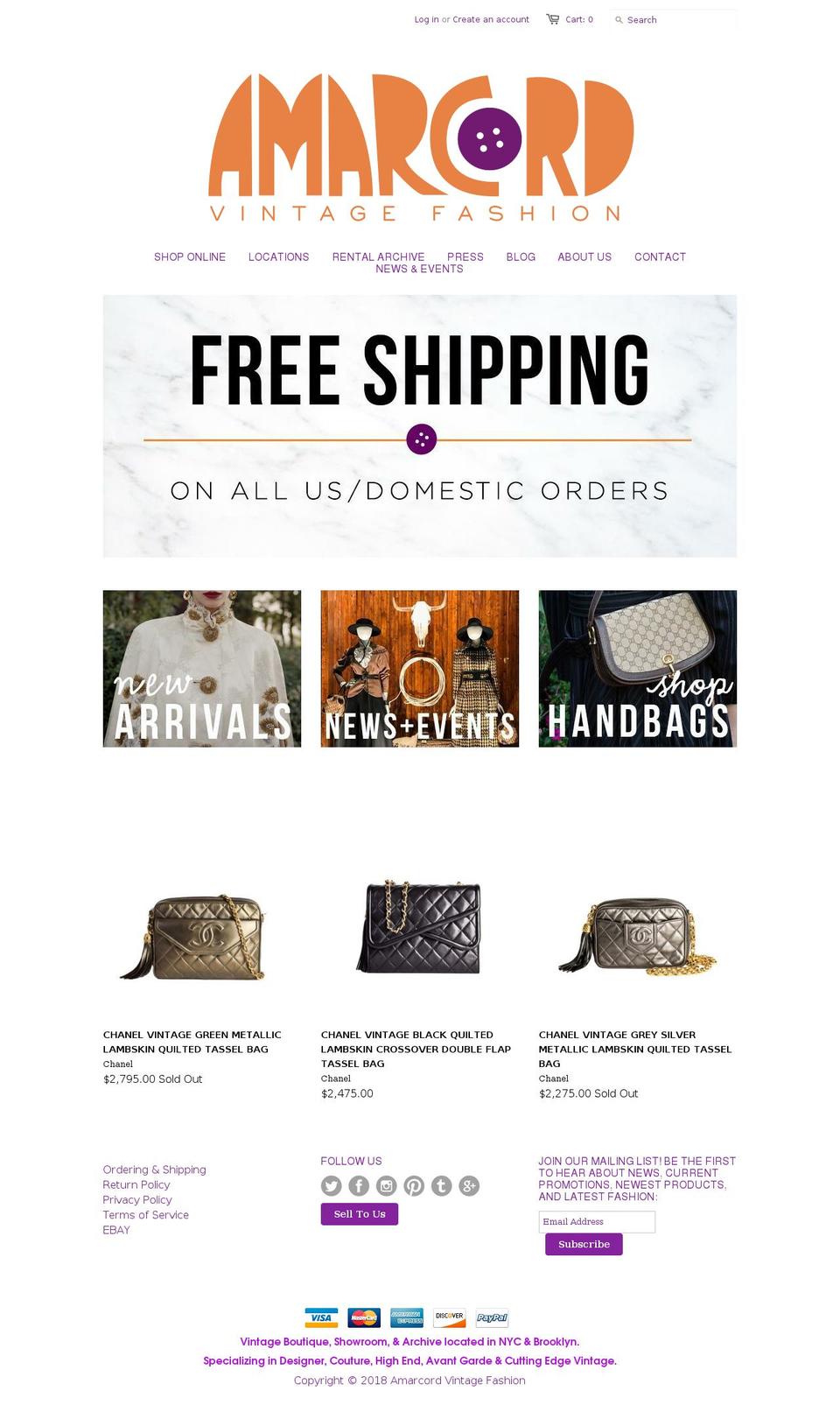 amarcordarchive.com — Shopify storefront screenshot
