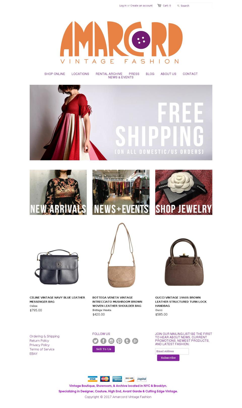 Minimal Shopify theme site example amarcordvintagefashion.com
