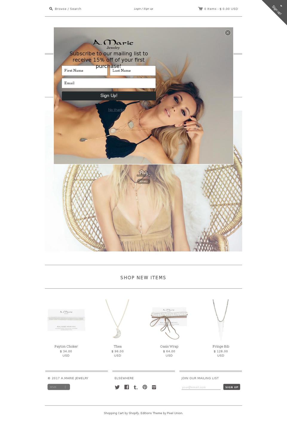 amariejewelry.com shopify website screenshot