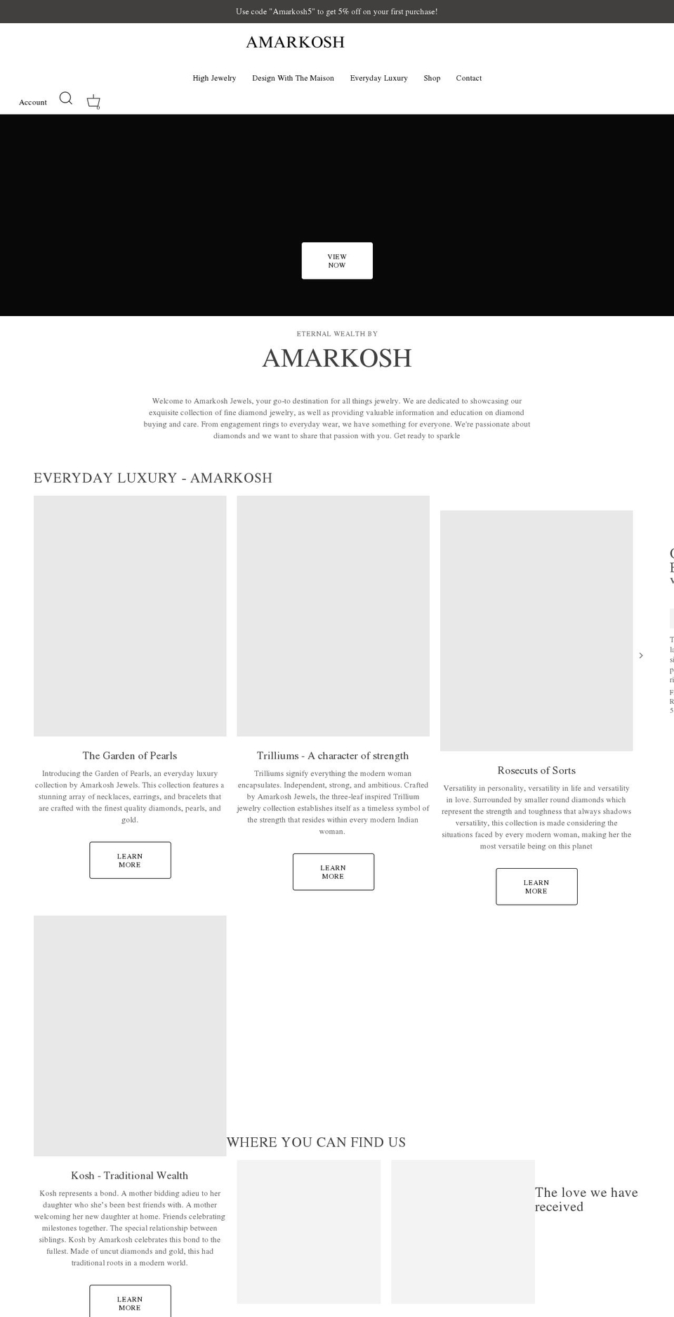 amarkoshjewels.com shopify website screenshot