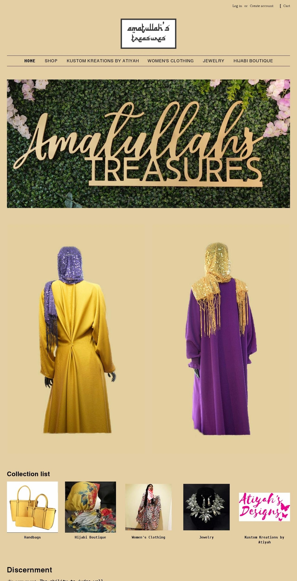 amatullahstreasures.com shopify website screenshot