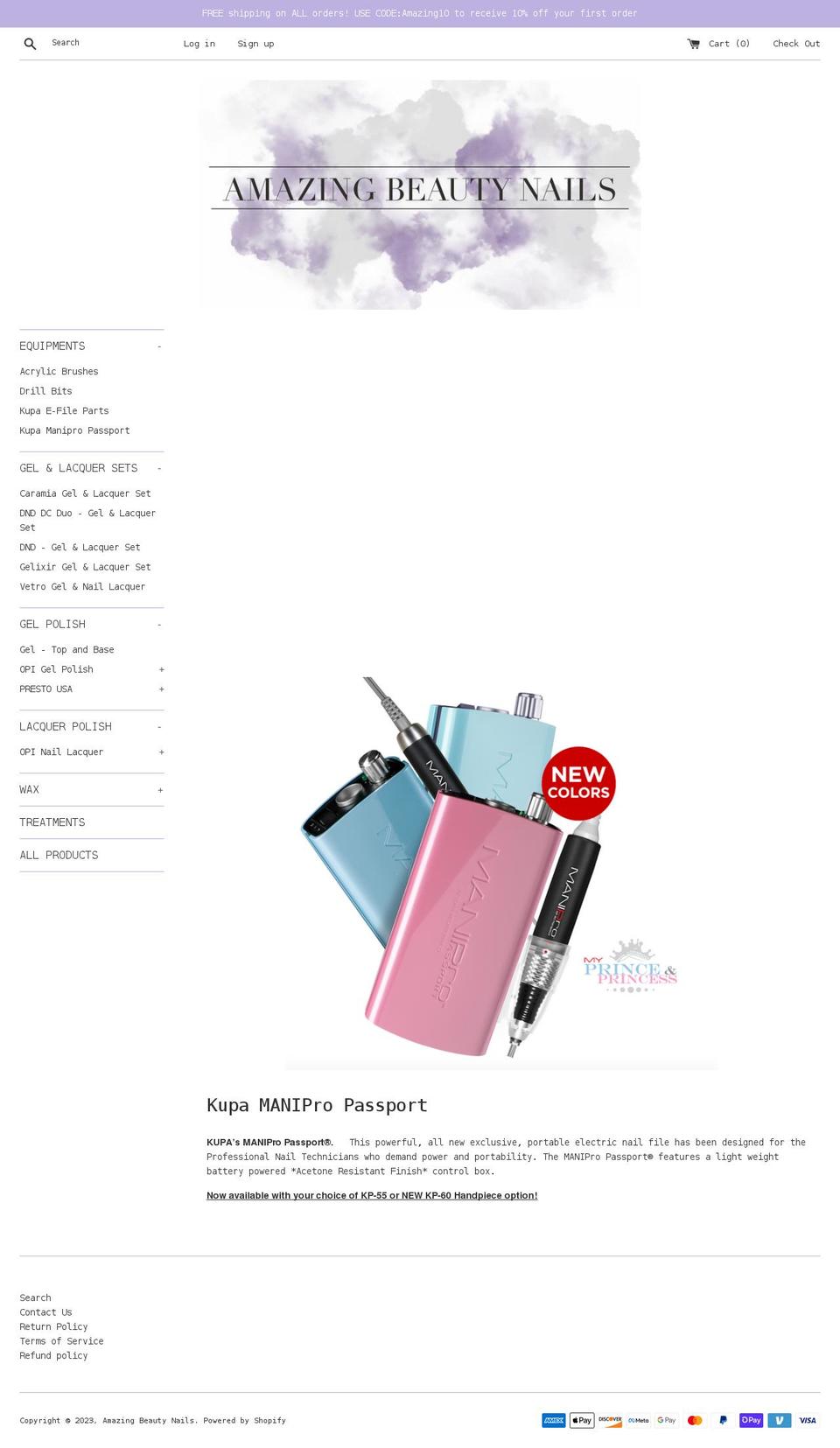 amazingbeautynails.com — Shopify storefront screenshot
