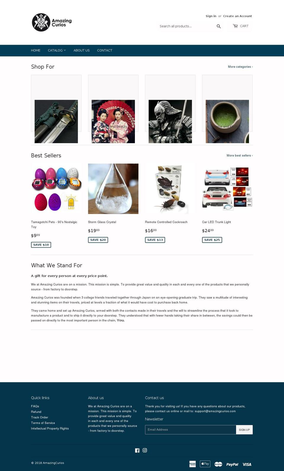 amazingcurios.com — Shopify storefront screenshot