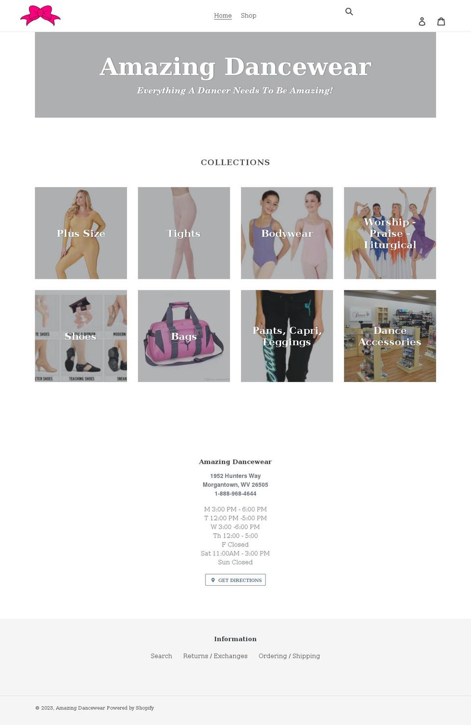 amazingdancewear.com shopify website screenshot