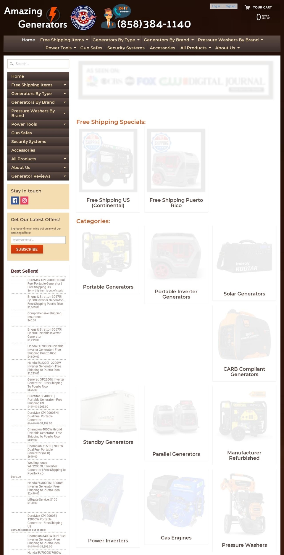 amazinggenerators.com shopify website screenshot