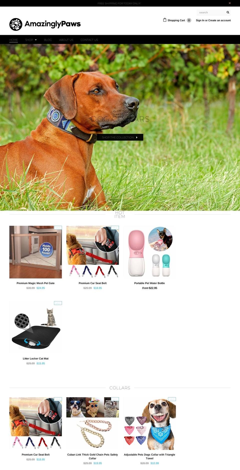 amazinglypaws.com shopify website screenshot