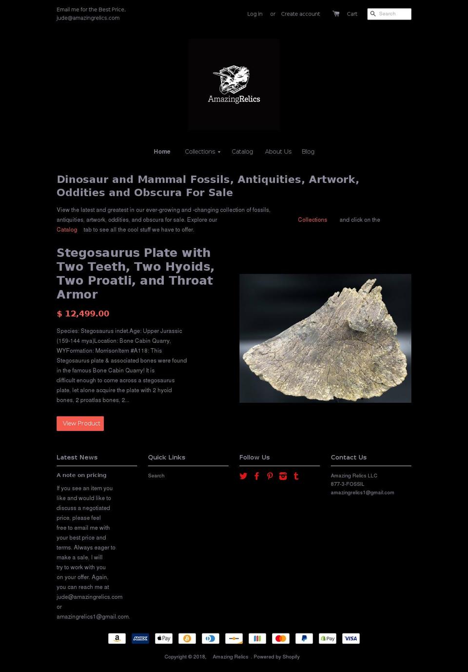 amazingrelics.com — Shopify storefront screenshot