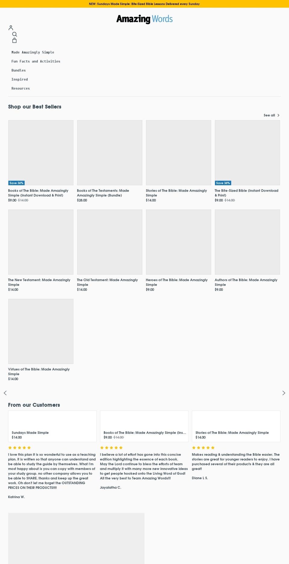 amazingwords.com shopify website screenshot