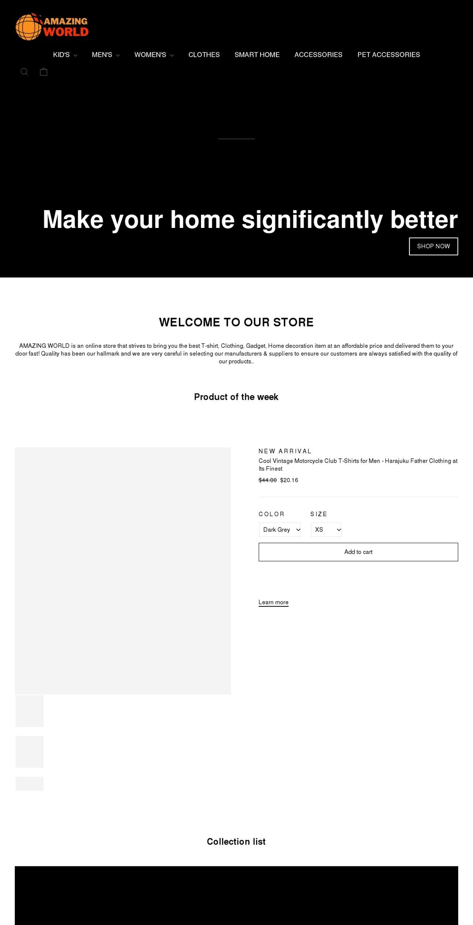 amazingworld.store shopify website screenshot