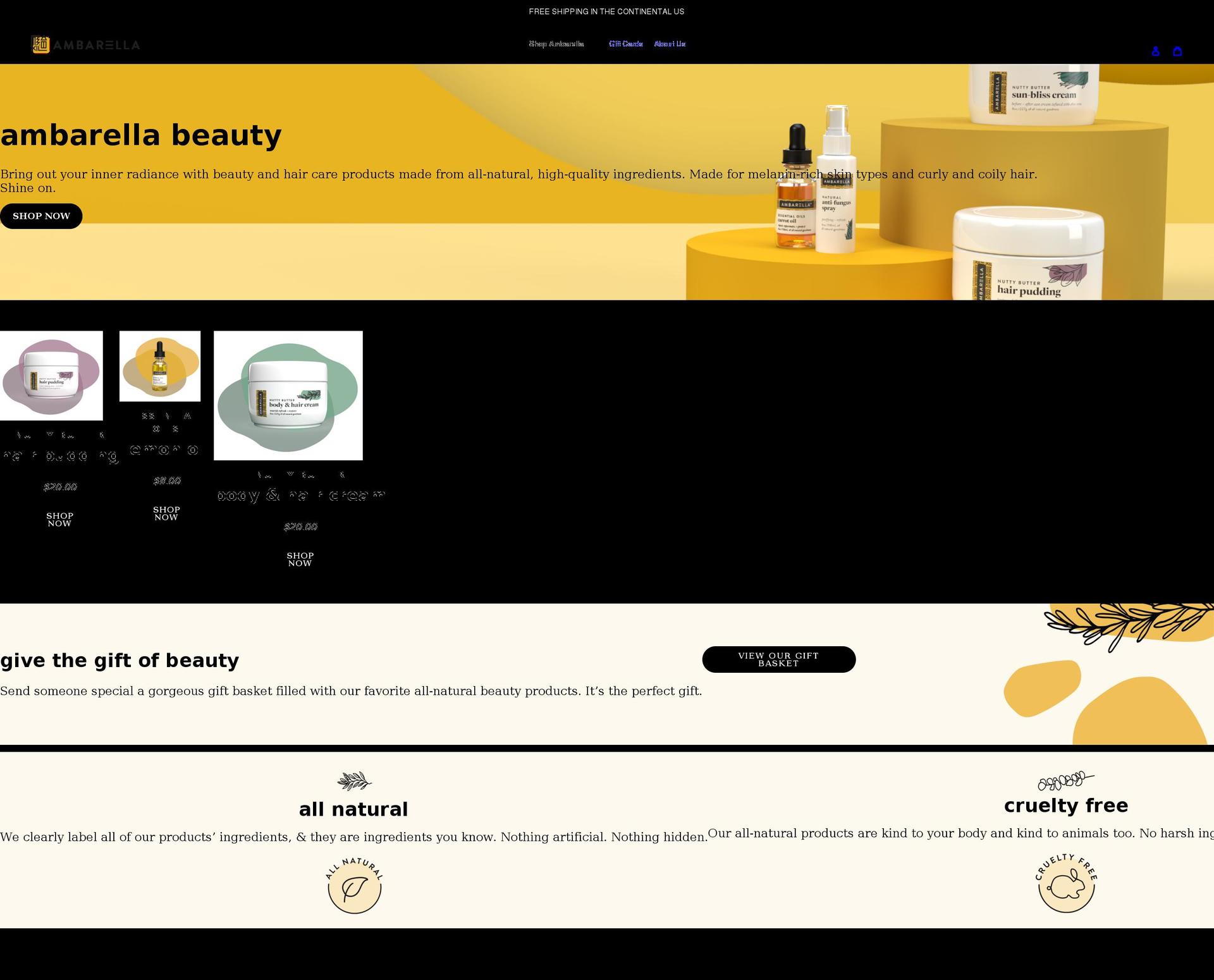 ambarellabeauty.com shopify website screenshot