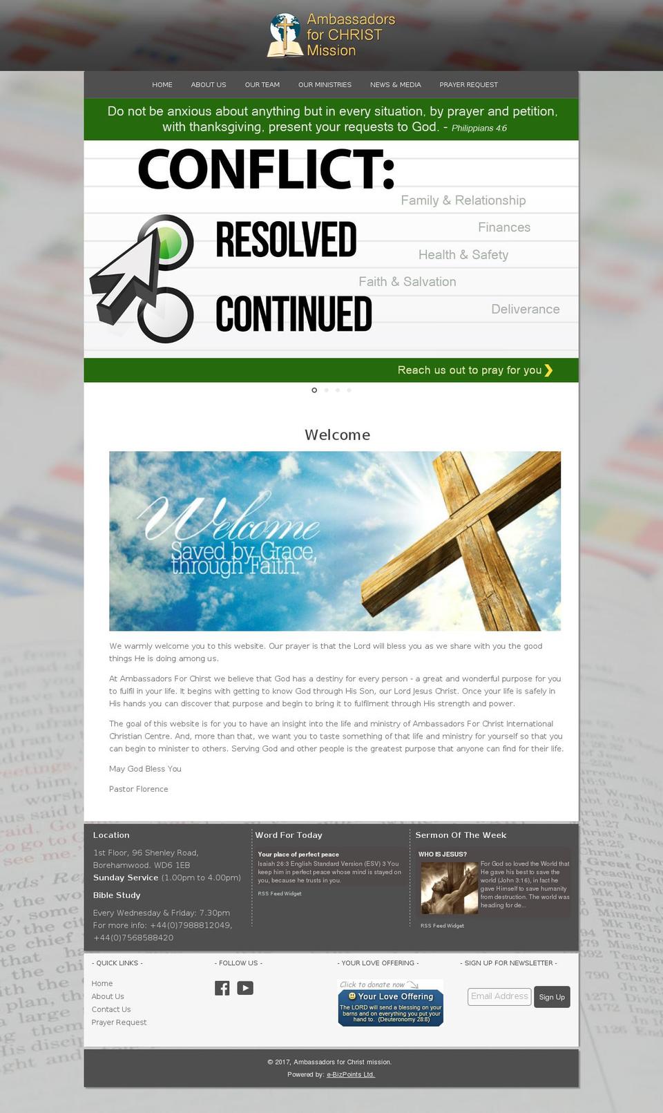 ambassadorsforchristmission.org shopify website screenshot