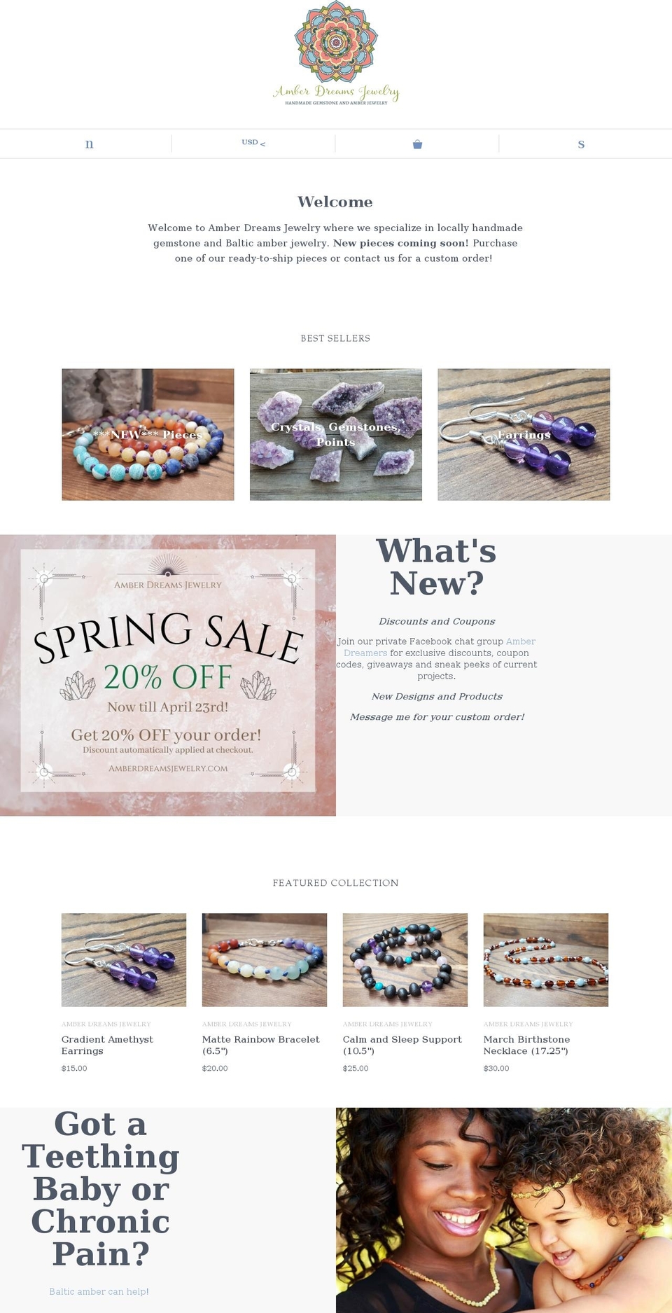 amber-dreams-jewelry.myshopify.com shopify website screenshot