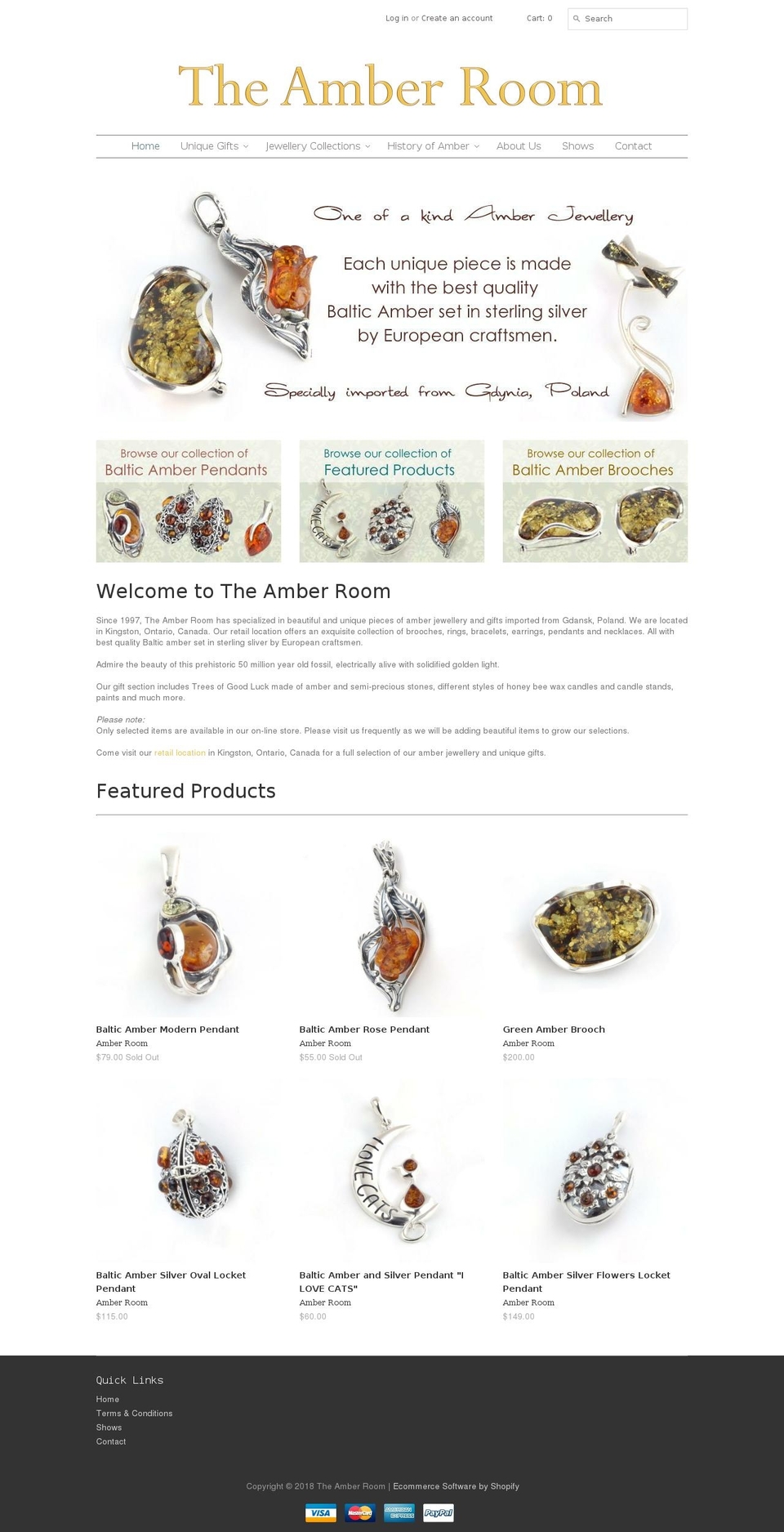 amber-jewellery.ca shopify website screenshot