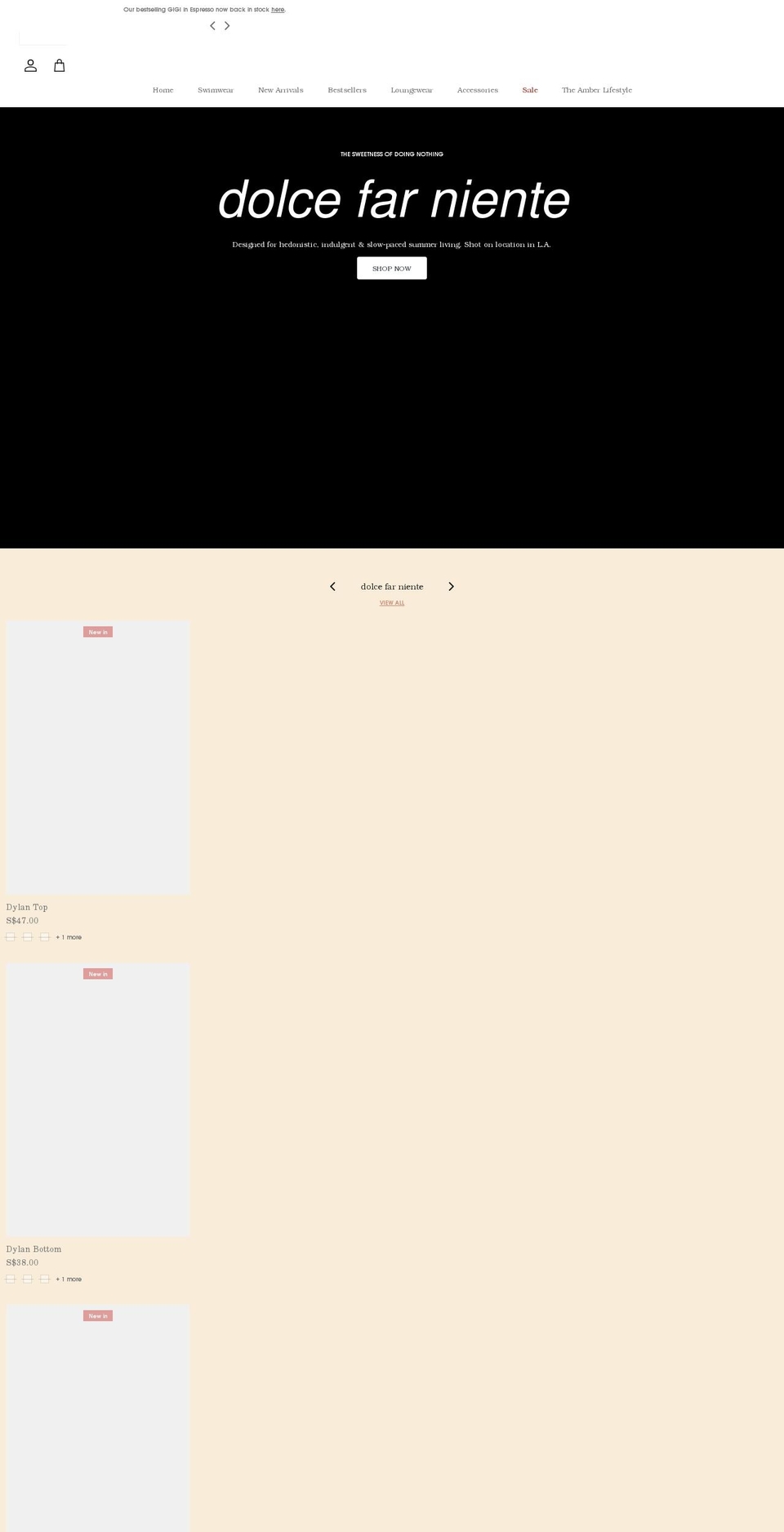 amber-swim.com shopify website screenshot