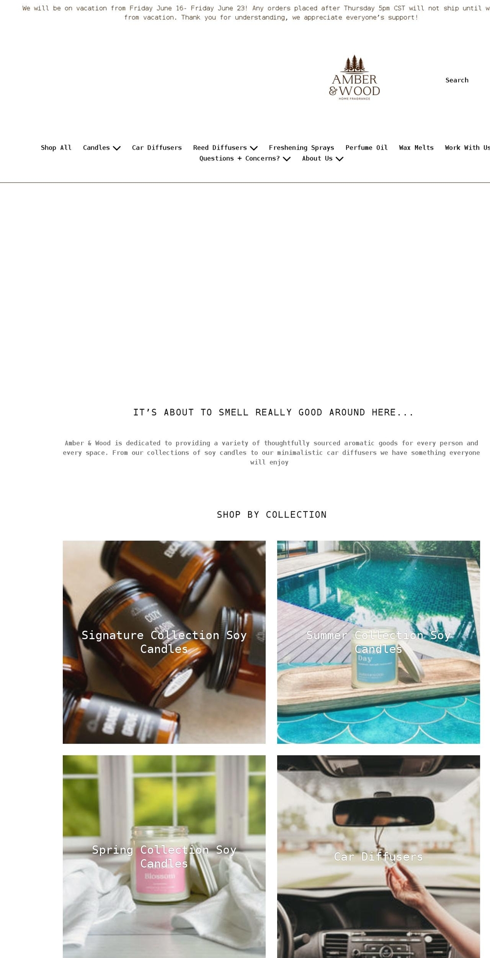 amberandwoodco.com shopify website screenshot