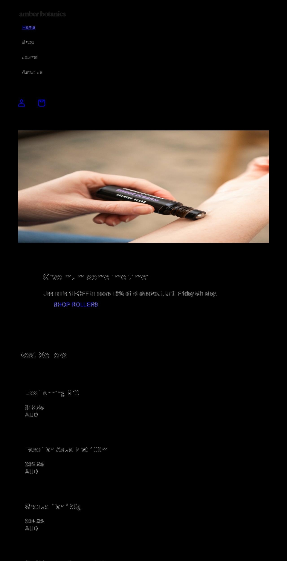 amberbotanics.com.au shopify website screenshot