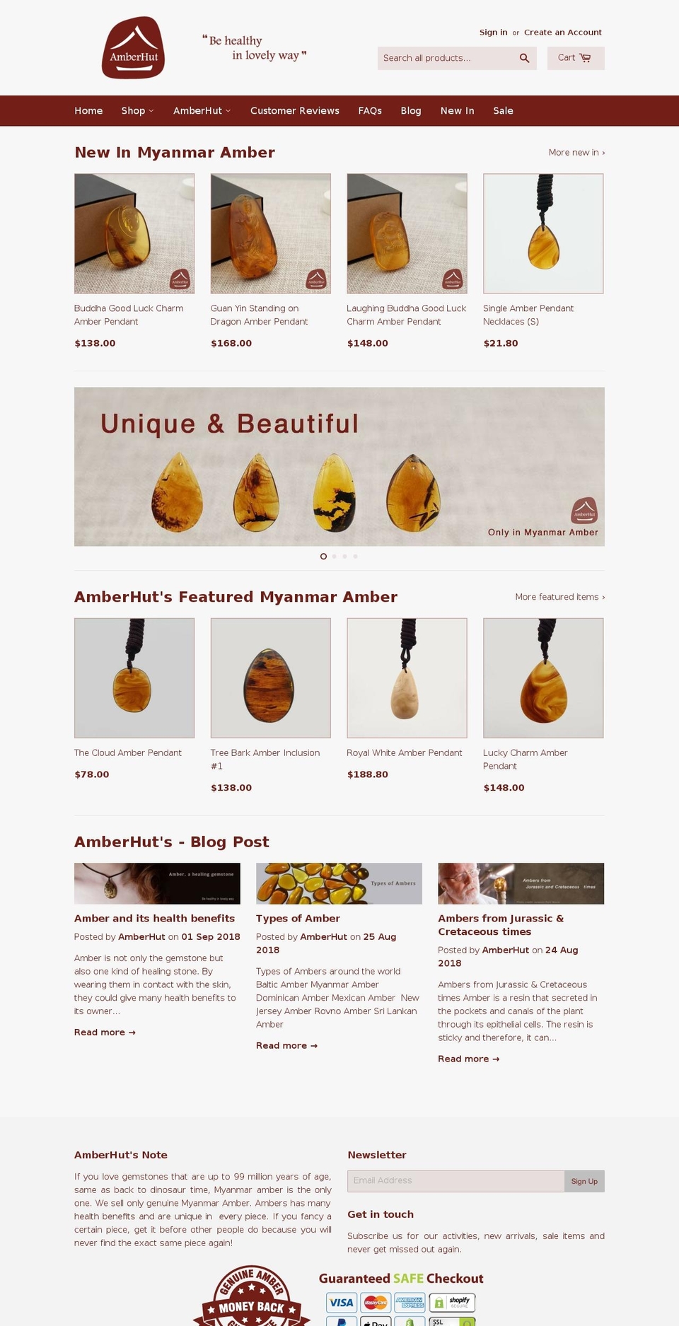 amberhut.com — Shopify storefront screenshot