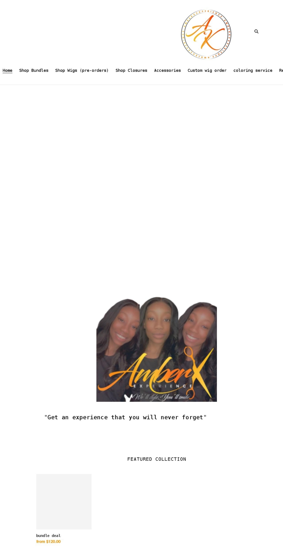 amberkexperience.com shopify website screenshot