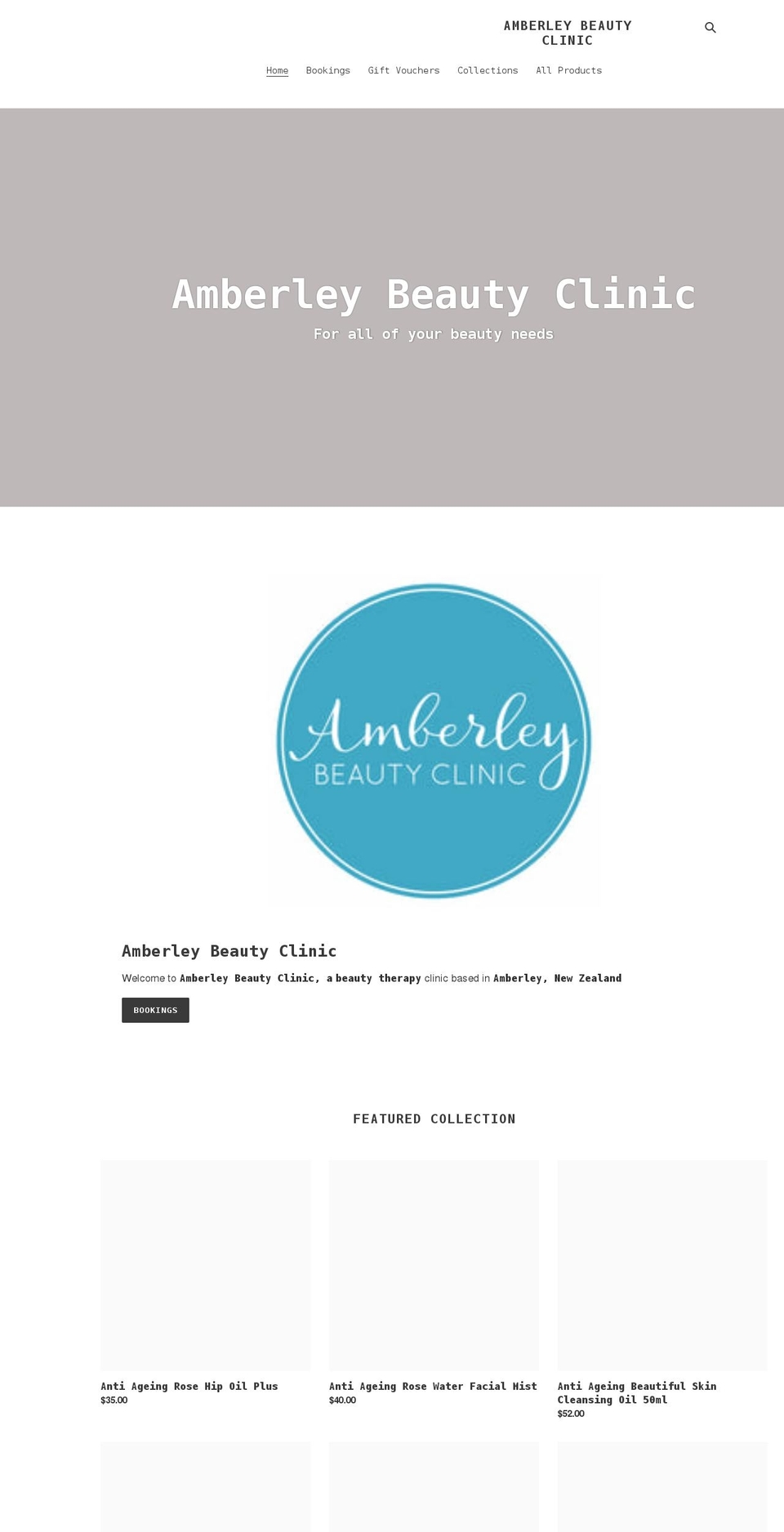 amberleybeauty.co.nz shopify website screenshot