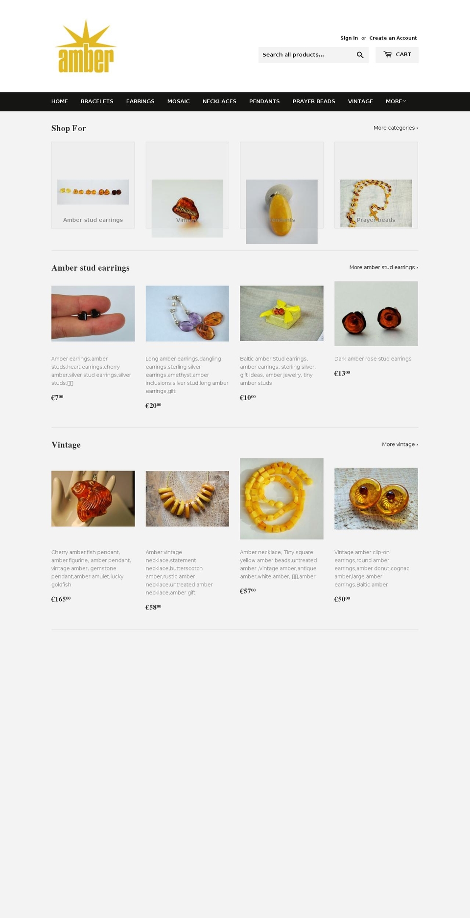 ambermosaic.com — Shopify storefront screenshot