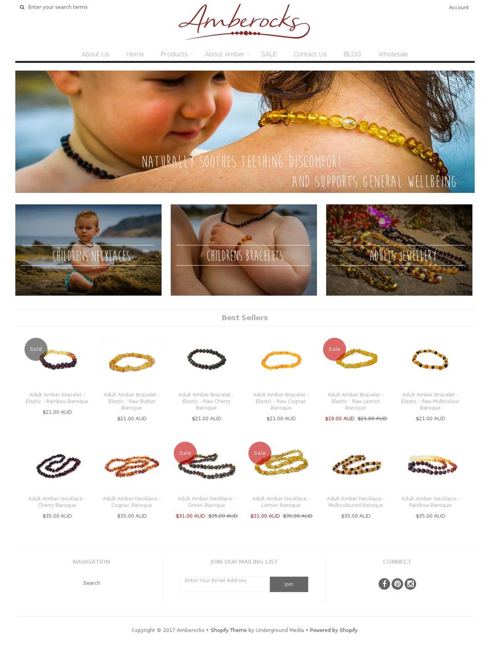 amberocks.com.au shopify website screenshot