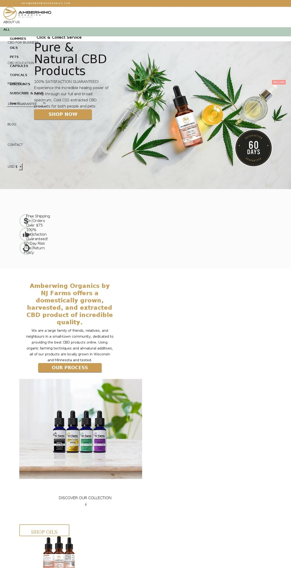 amberwingorganics.com shopify website screenshot
