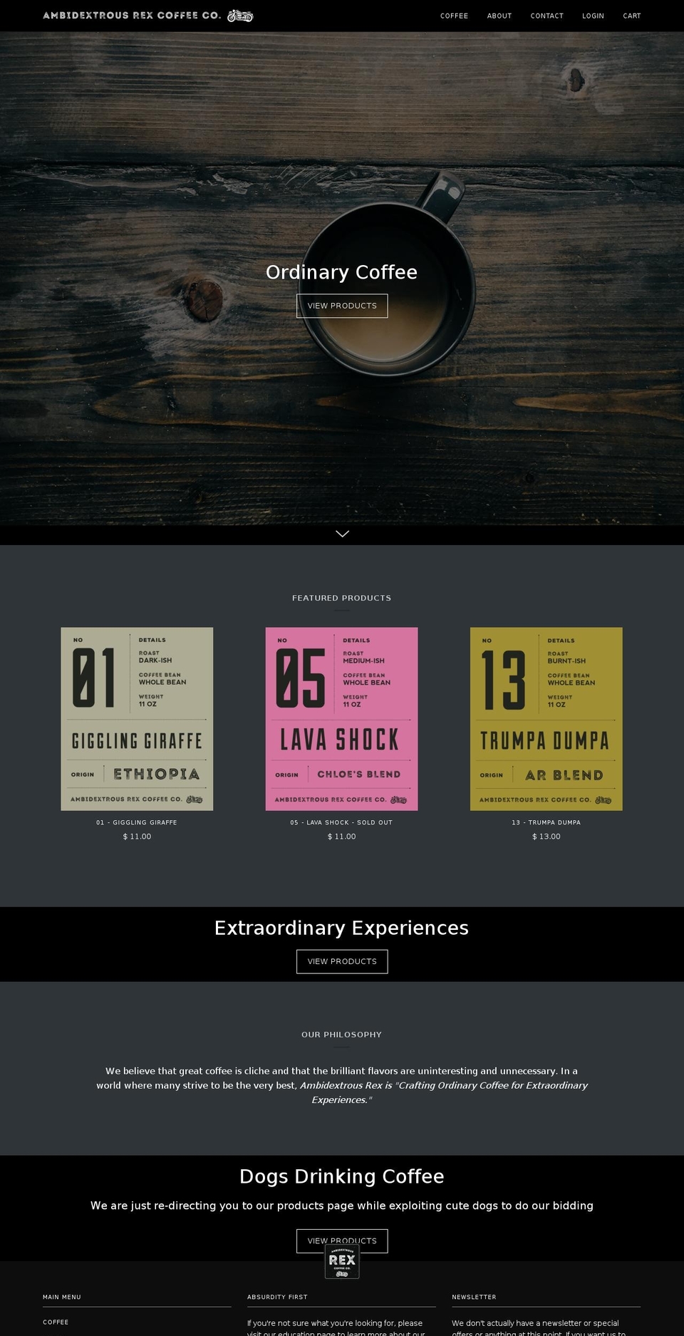 ambidextrousrexstudios.com — Shopify storefront screenshot