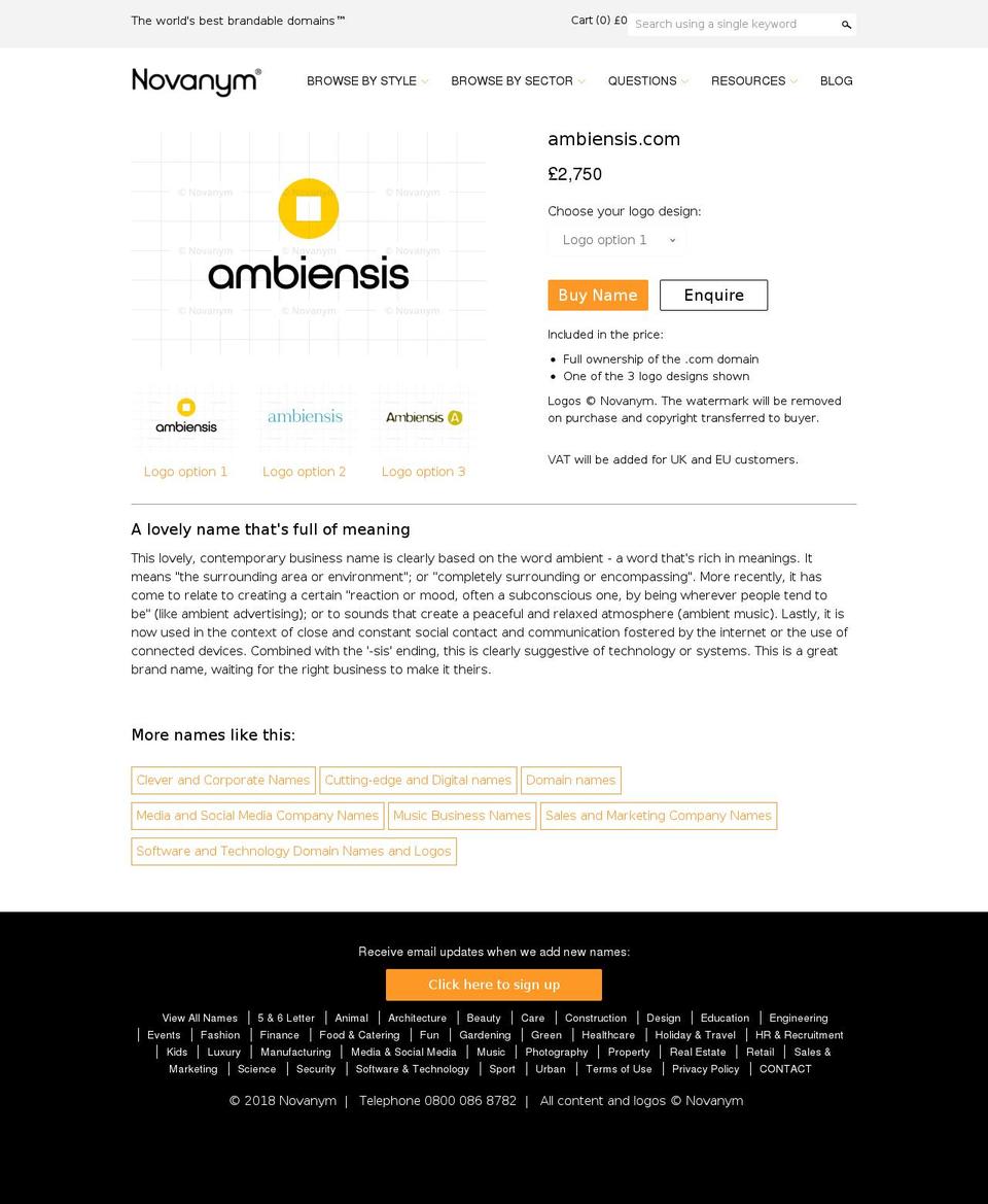 ambiensis.com shopify website screenshot