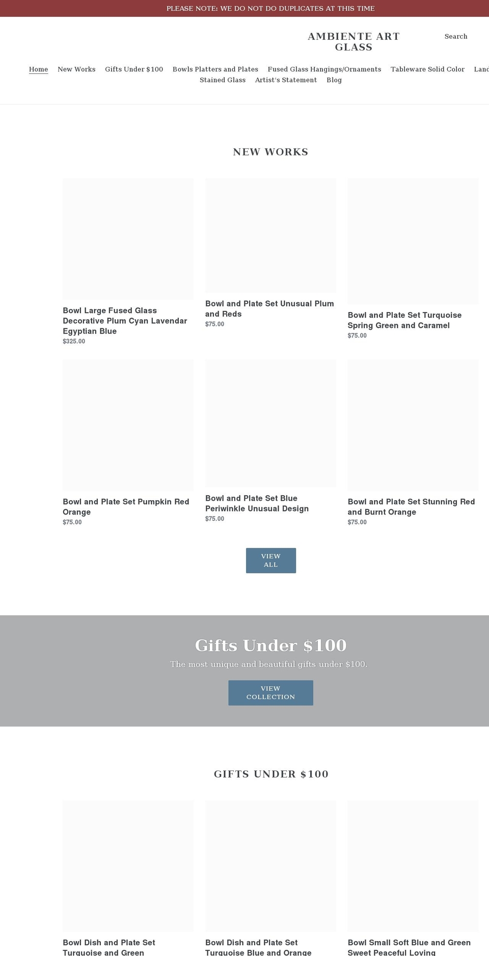 ambienteartglass.com shopify website screenshot