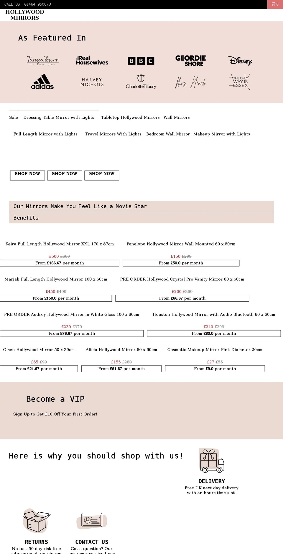 ambientmirrors.com — Shopify storefront screenshot