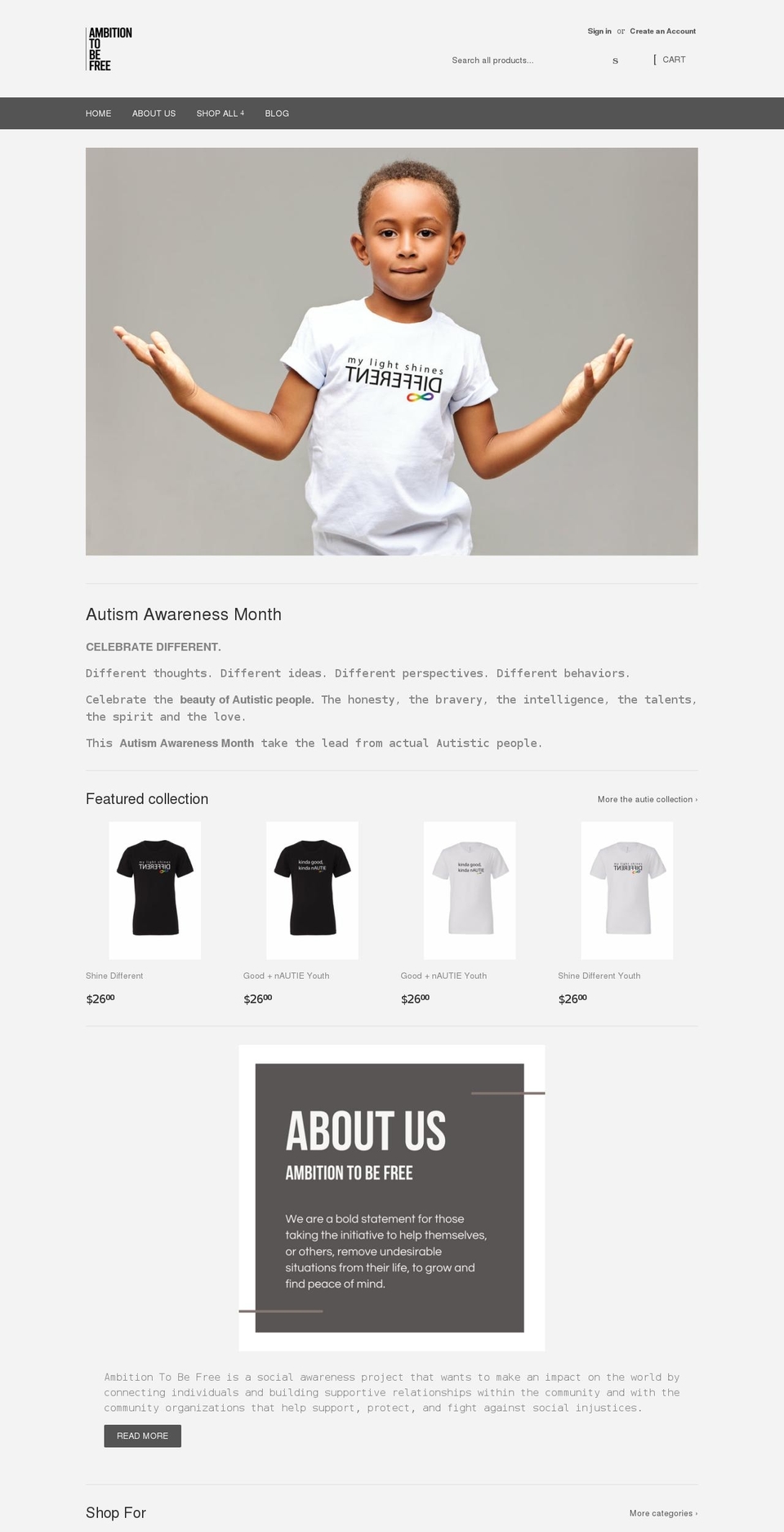 ambitiontobefree.com shopify website screenshot