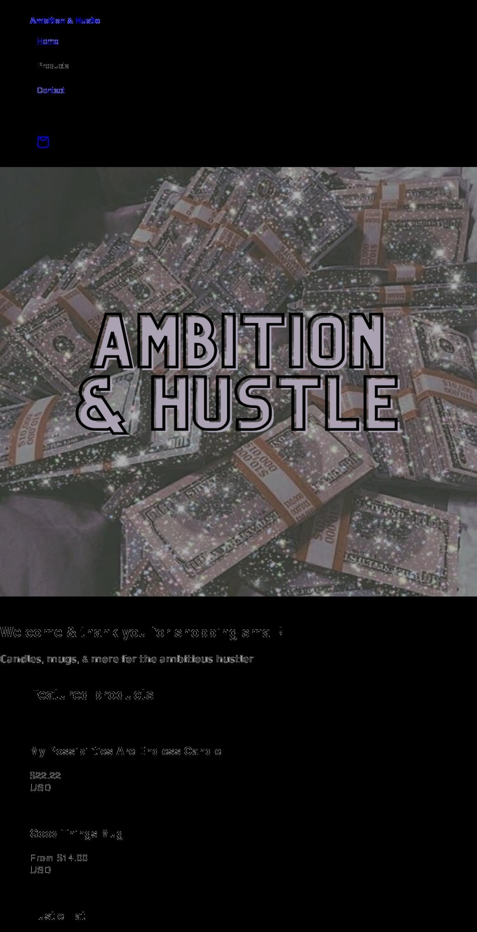 ambitionxhustle.com shopify website screenshot