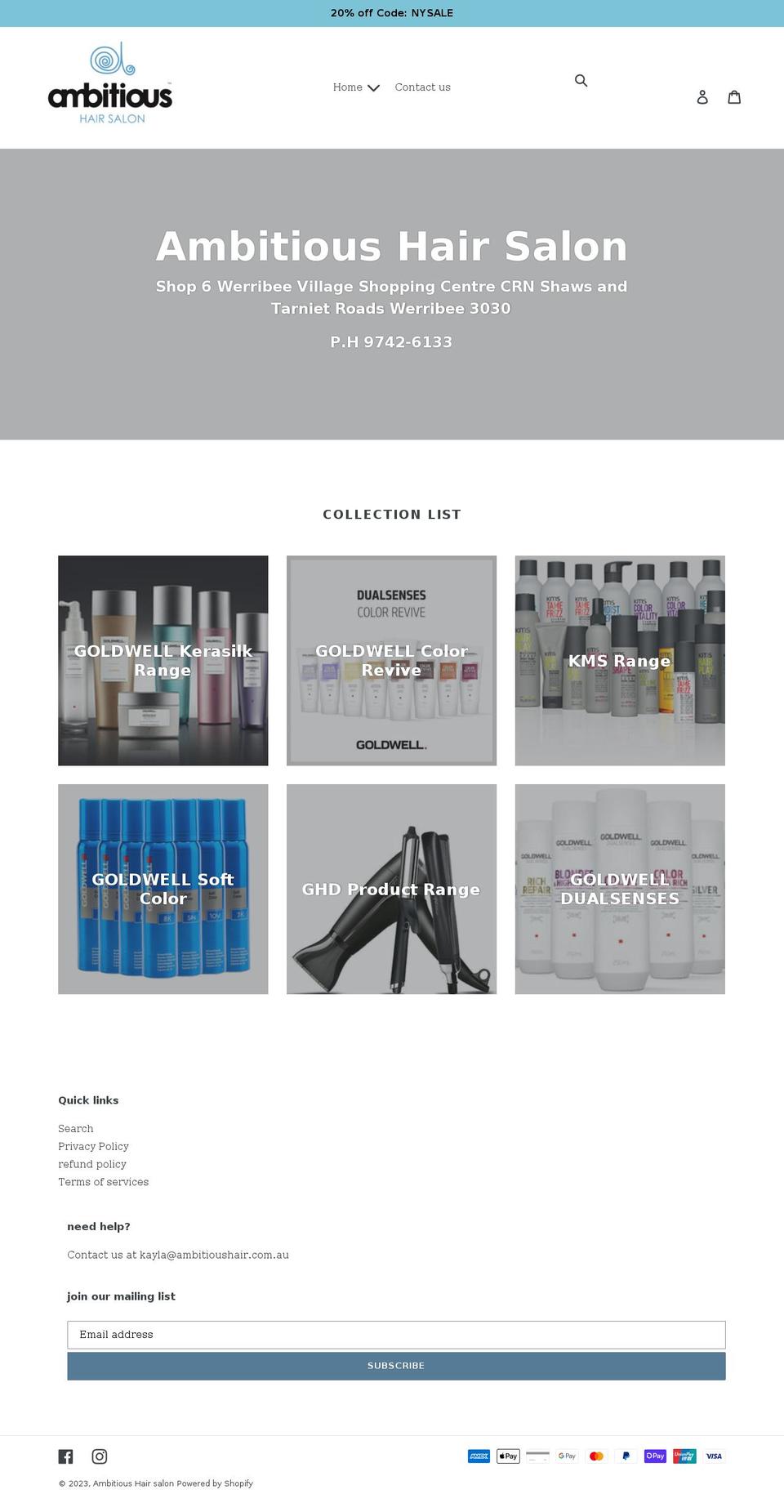 ambitioushairsalon.com shopify website screenshot