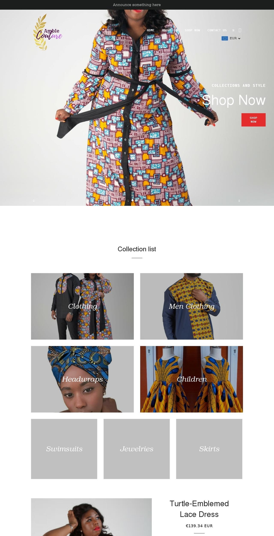 amblecouturesuper.com shopify website screenshot