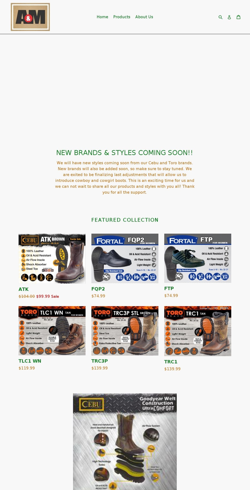ambootsandmore.com — Shopify storefront screenshot