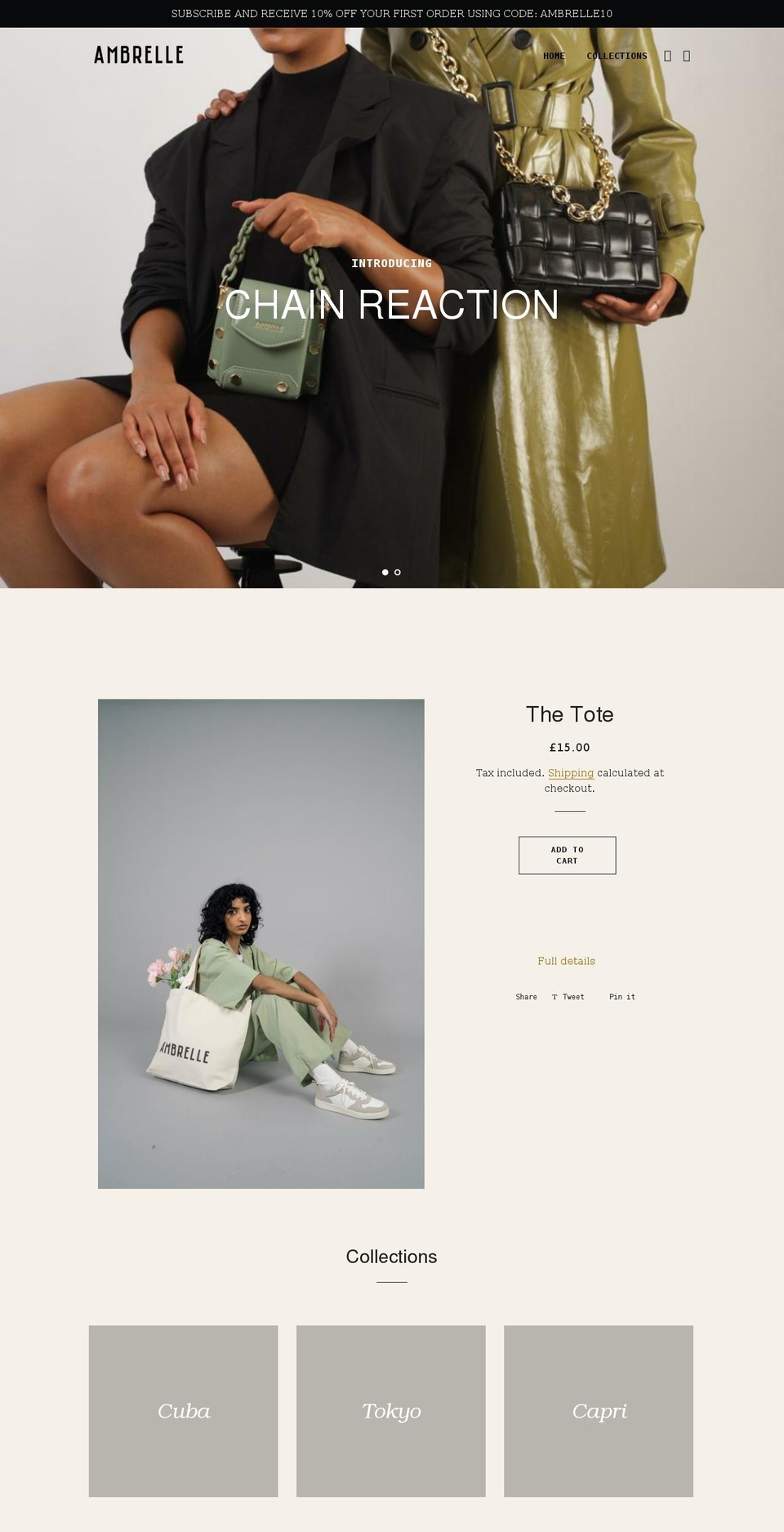 ambrellelondon.com shopify website screenshot