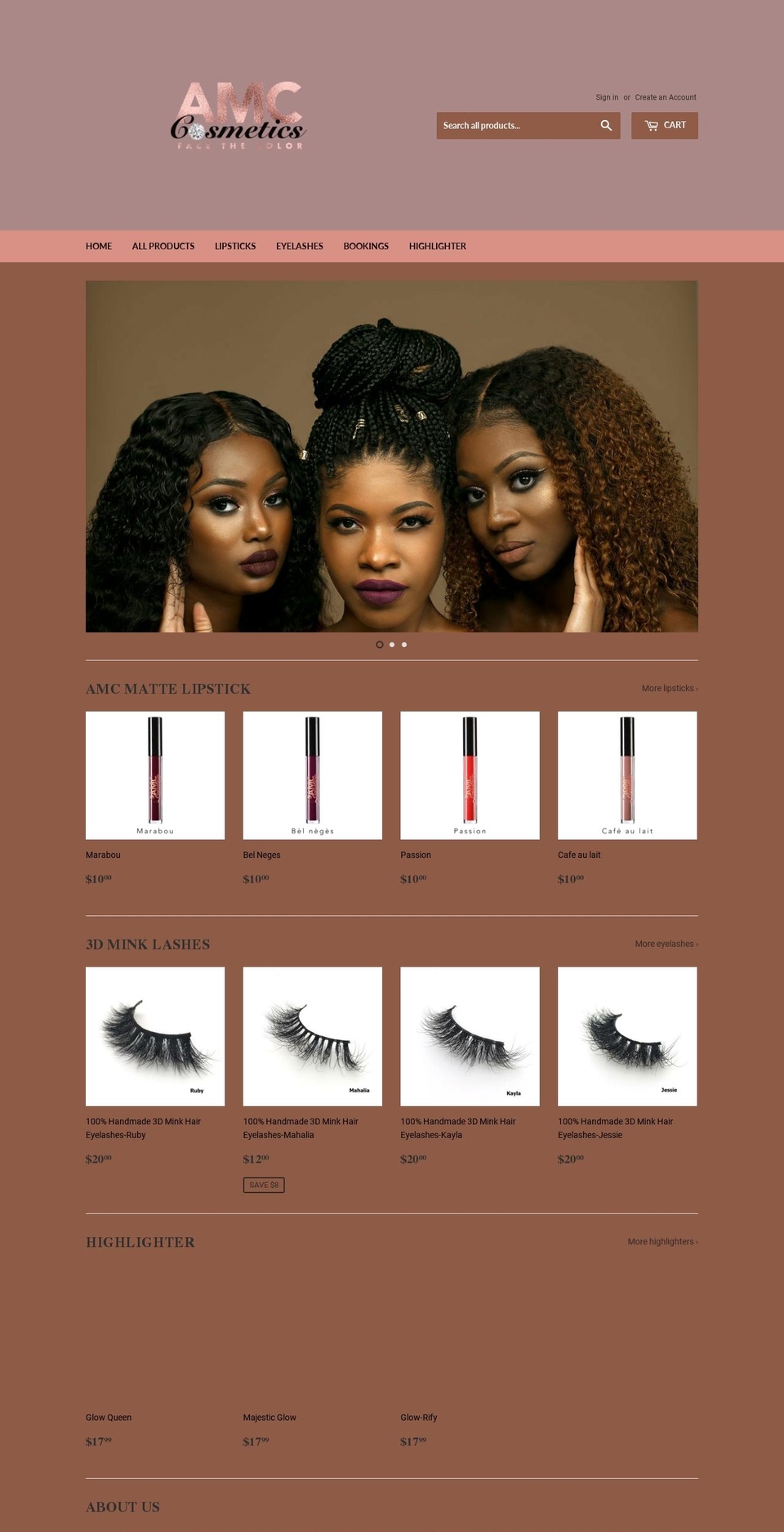 amccosmetics.com — Shopify storefront screenshot
