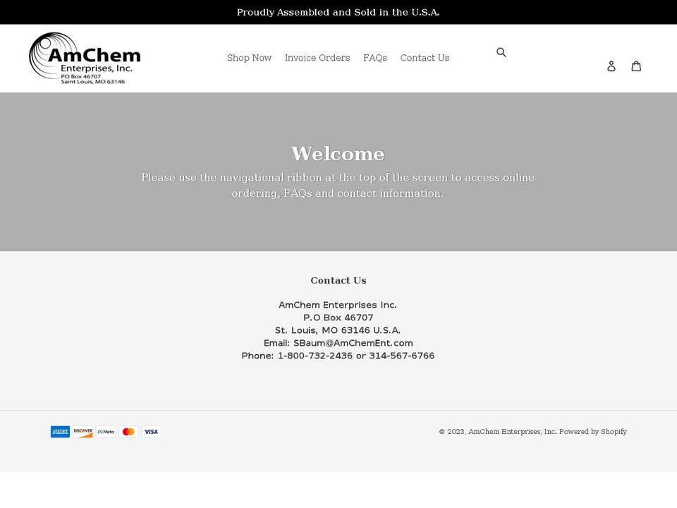 amchement.com shopify website screenshot