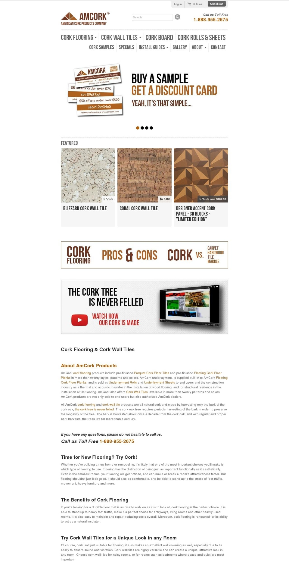 amcorkwalltiles.com — Shopify storefront screenshot