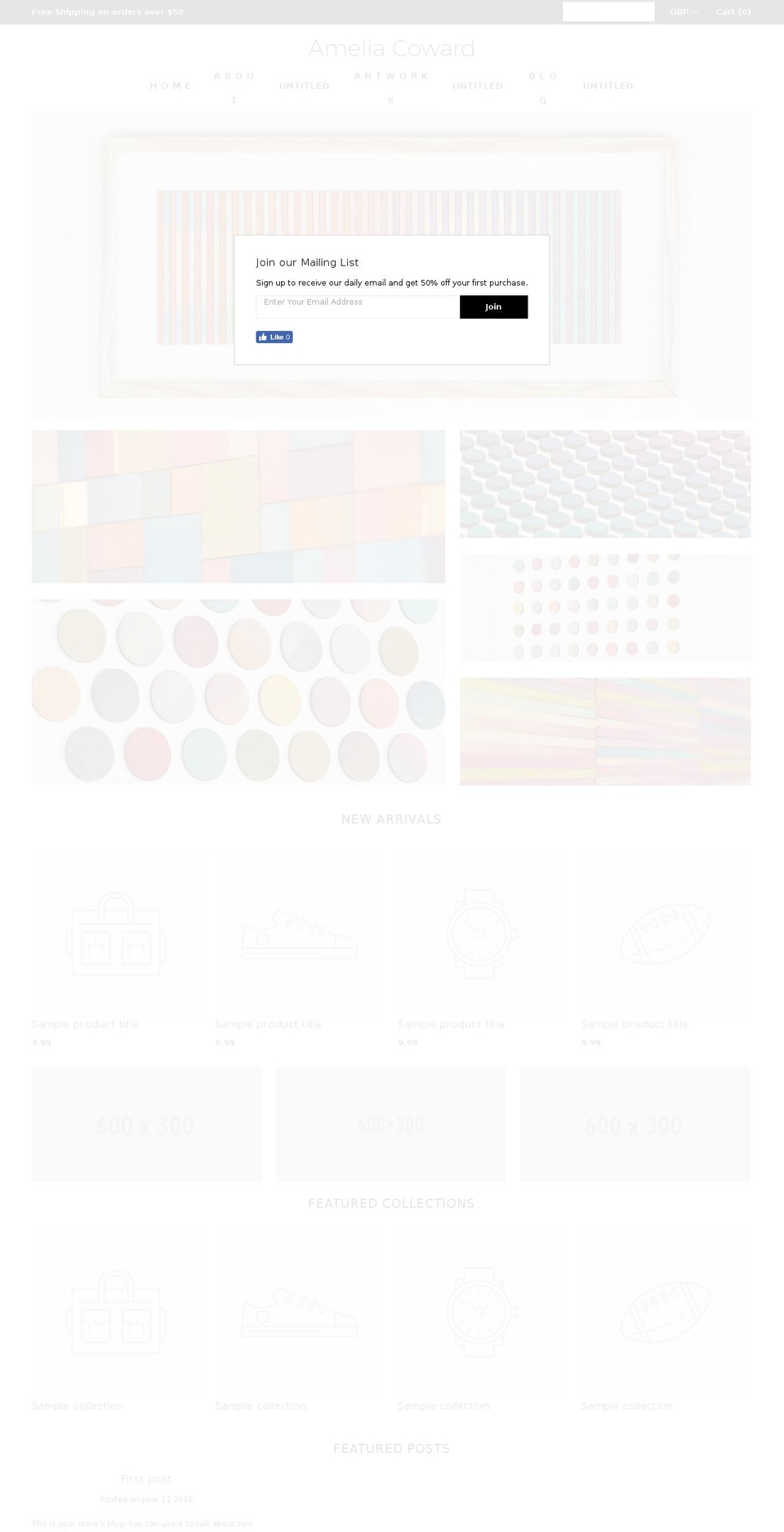 ameliacoward.com — Shopify storefront screenshot