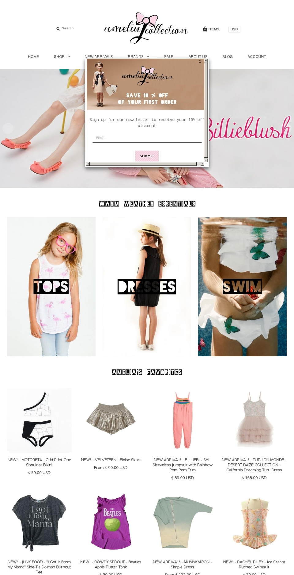 ameliajcollection.com shopify website screenshot