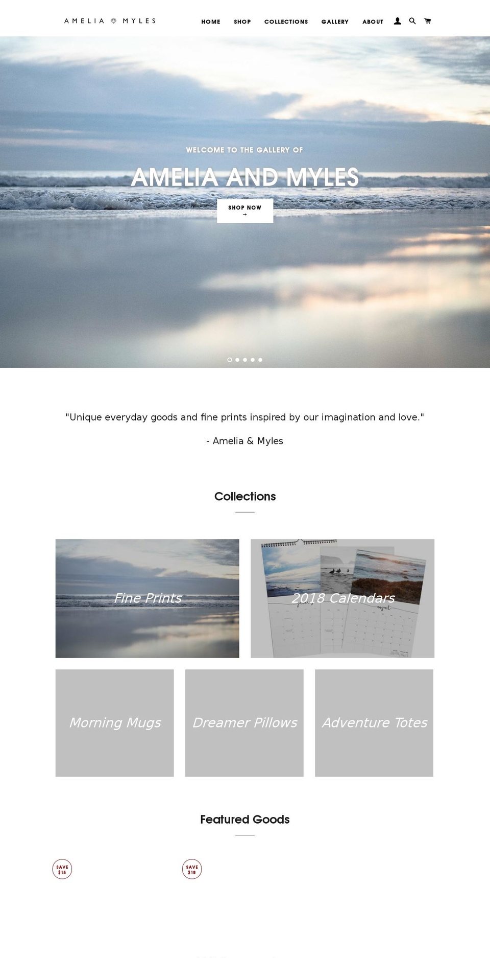 ameliamyles.com — Shopify storefront screenshot