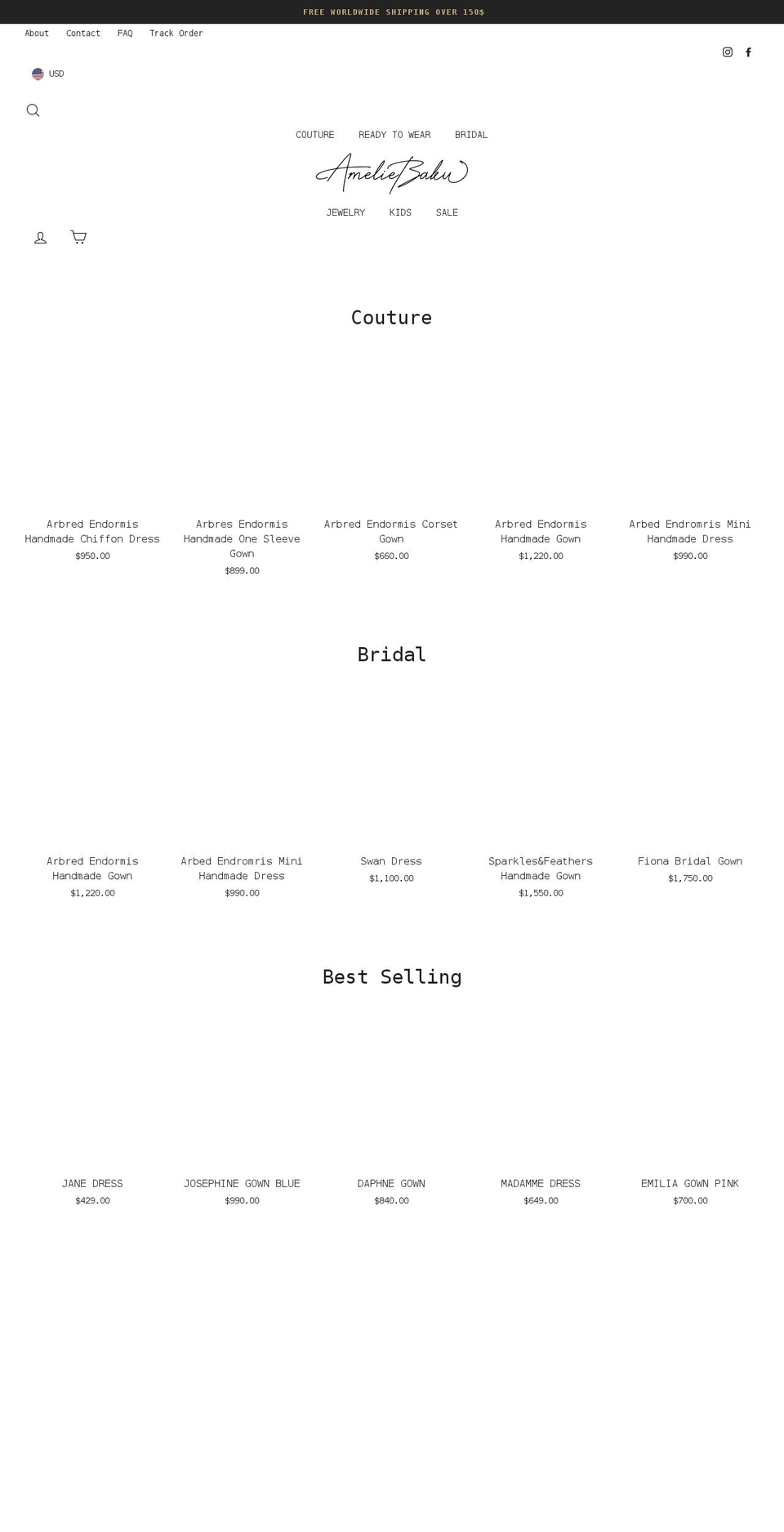 ameliebaku.com shopify website screenshot