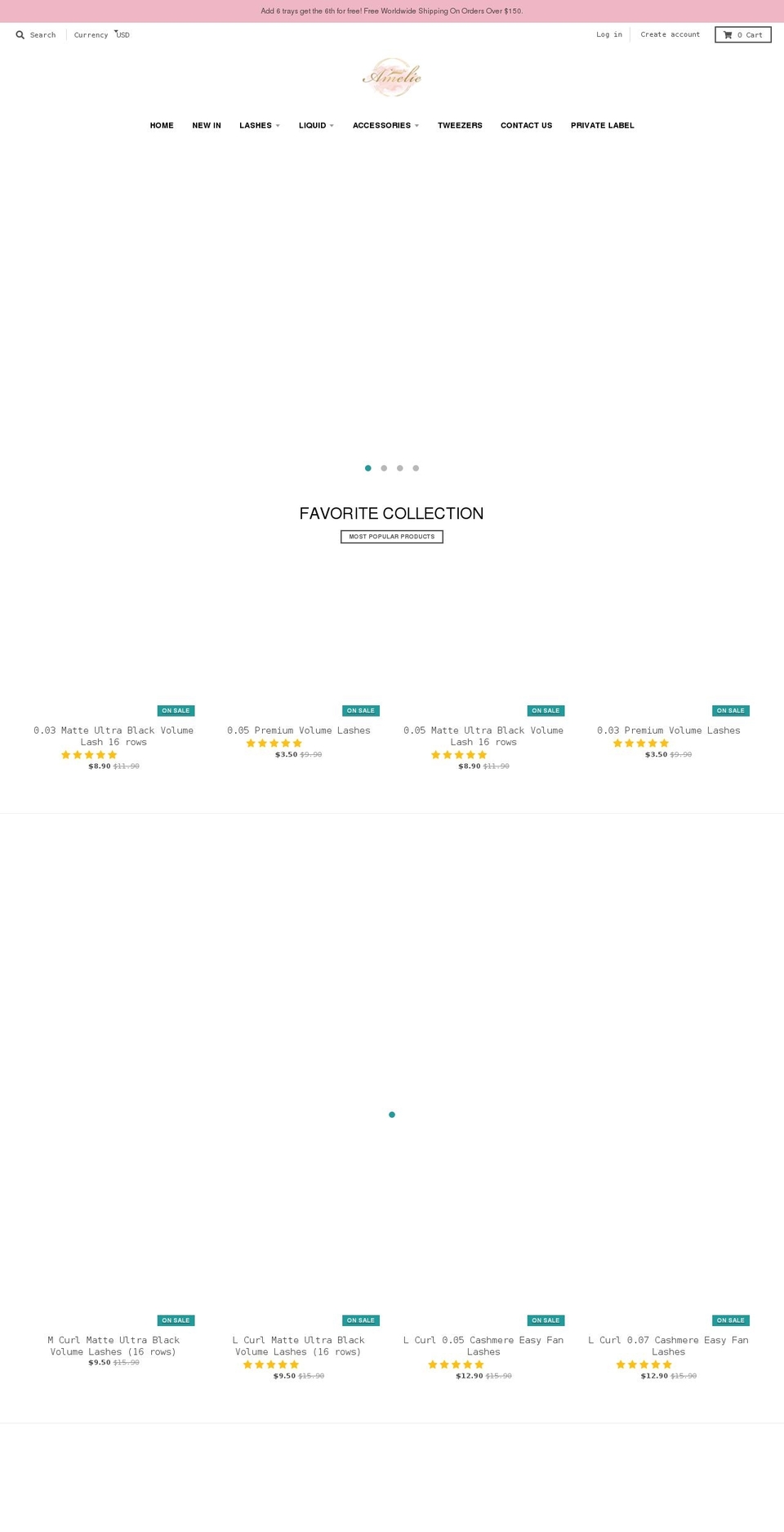 amelielashes.com shopify website screenshot