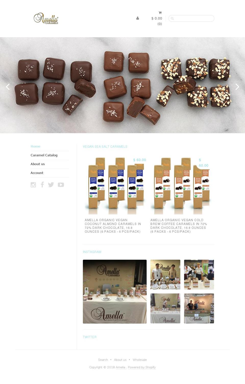 Sugar Shopify theme site example amellacaramel.com