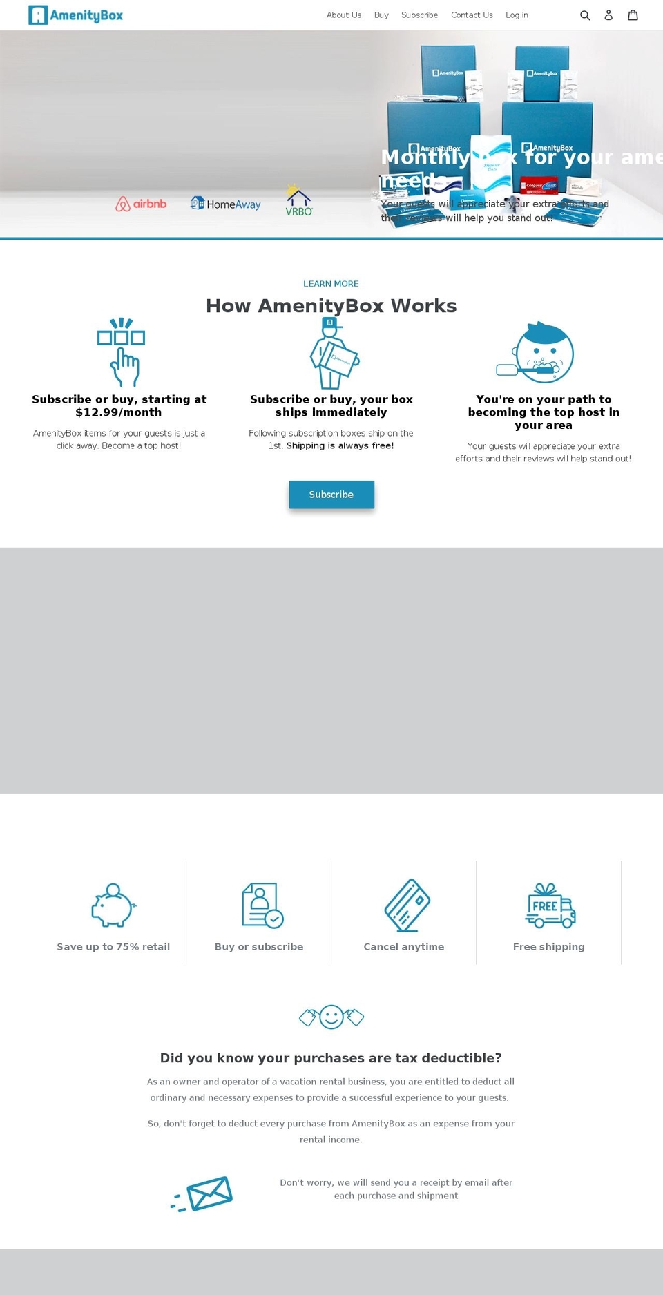amenitybox.com — Shopify storefront screenshot
