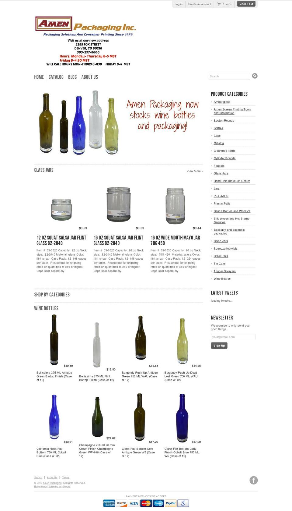 amenpackaging.com shopify website screenshot