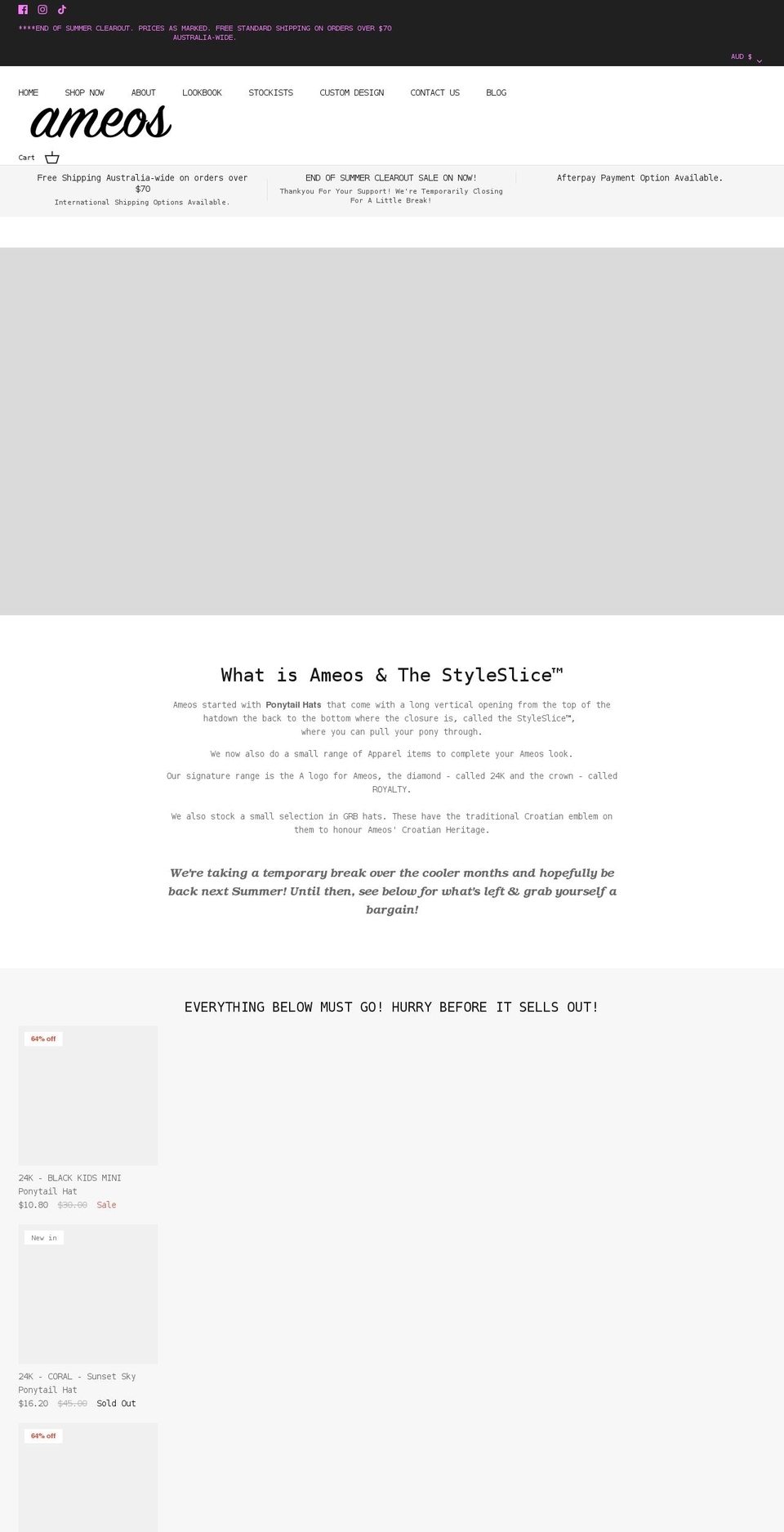 ameos.com.au shopify website screenshot
