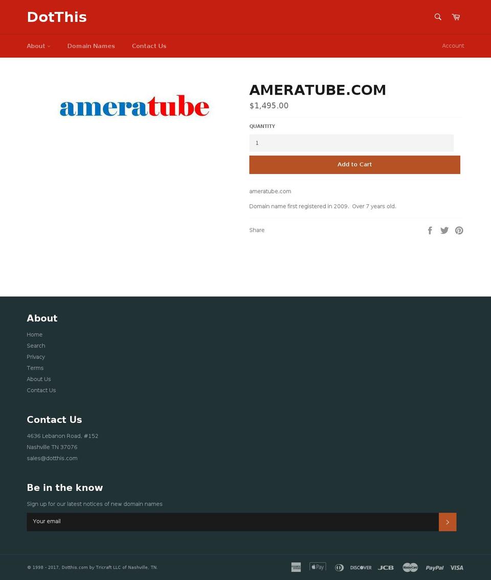 ameratube.com shopify website screenshot